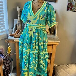 Gretchen Scott Designs Blue and Yellow Floral Maxi Dress New With Tags S